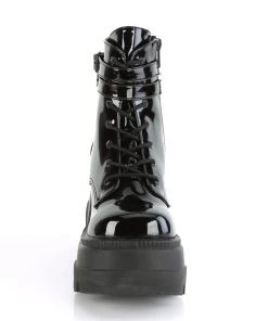 Pleasers Shoes Demonia Black Patent Stacked Platform Ankle Boots
