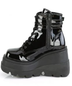 Pleasers Shoes Demonia Black Patent Stacked Platform Ankle Boots