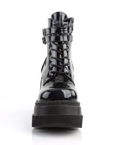 Pleasers Demonia Holographic Black Stacked Platform Ankle Boots Shoes