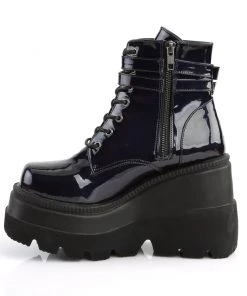 Pleasers Demonia Holographic Black Stacked Platform Ankle Boots Shoes