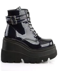 Pleasers Demonia Holographic Black Stacked Platform Ankle Boots Shoes