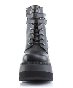 Pleasers Demonia Matte Black Stacked Platform Boots Shoes