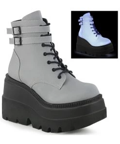 Pleasers Demonia Flash Reflective Stacked Platform Boots Shoes