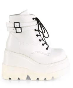 Pleasers Demonia White Stacked Wedge Platform Ankle Boots Shoes