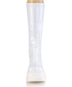 Pleasers Demonia Shaker White Holo Knee High Boots Shoes 13 Pleasers Demonia Shaker White Holo Knee High Boots Shoes