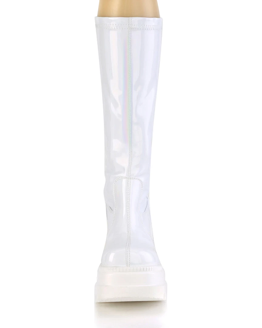 Pleasers Demonia Shaker White Holo Knee High Boots Shoes 6 Pleasers Demonia Shaker White Holo Knee High Boots Shoes