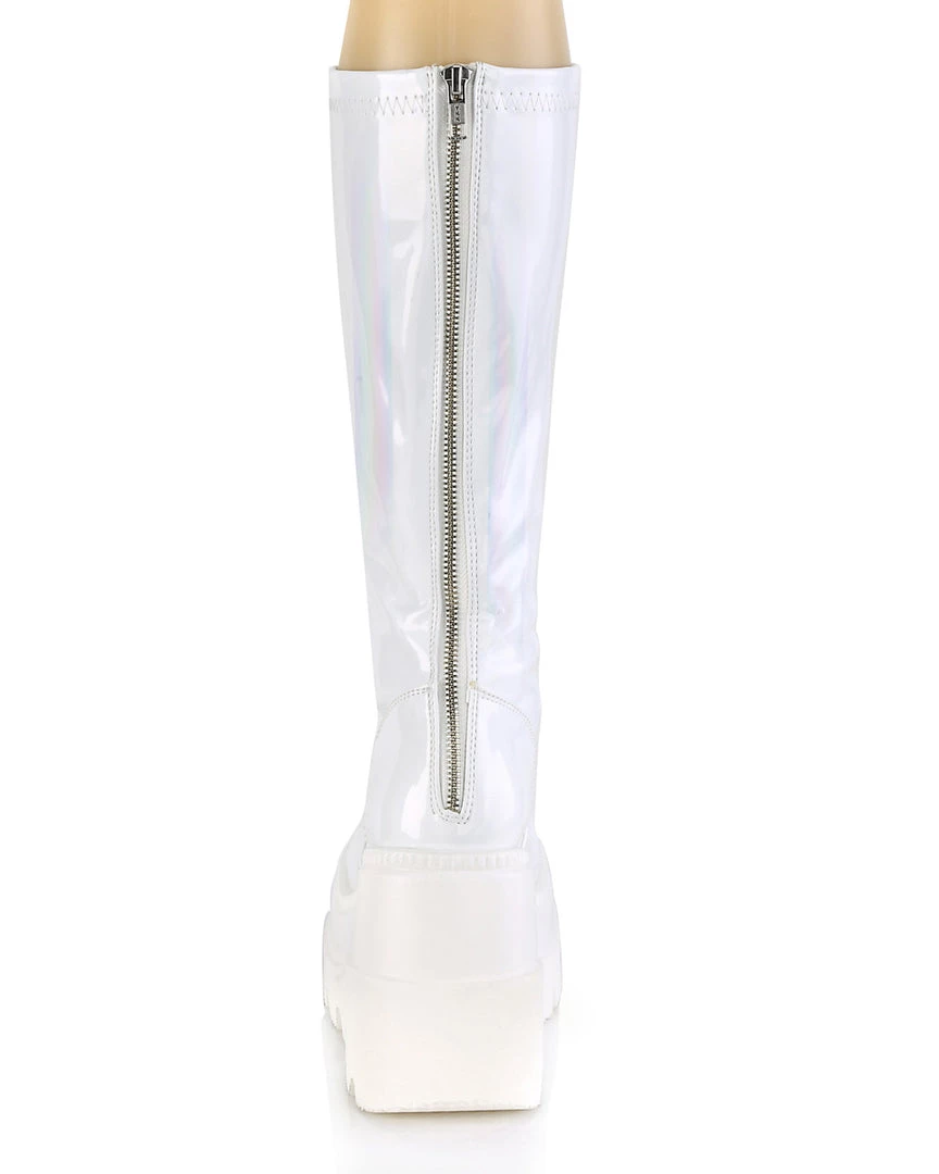 Pleasers Demonia Shaker White Holo Knee High Boots Shoes 7 Pleasers Demonia Shaker White Holo Knee High Boots Shoes