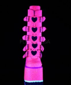 Pleasers Demonia Pink Glitter Platform Mid-Calf Boots Shoes