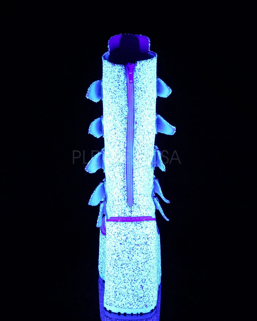 Pleasers Demonia White Multi Glitter Platform Mid-Calf Boots 5 Pleasers Demonia White Multi Glitter Platform Mid-Calf Boots