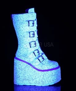 Pleasers Demonia White Multi Glitter Platform Mid-Calf Boots 15 Pleasers Demonia White Multi Glitter Platform Mid-Calf Boots