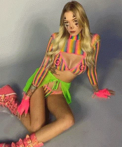 Leg Avenue Rainbow Industrial Net 3pc Bikini Set