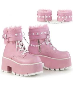 Pleasers Demonia Ashes Baby Pink Fuzzy Cuff Boots Shoes