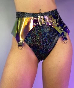 J. Valentine Cyber Prom Vinyl PVC Holographic Garter Belt Womens