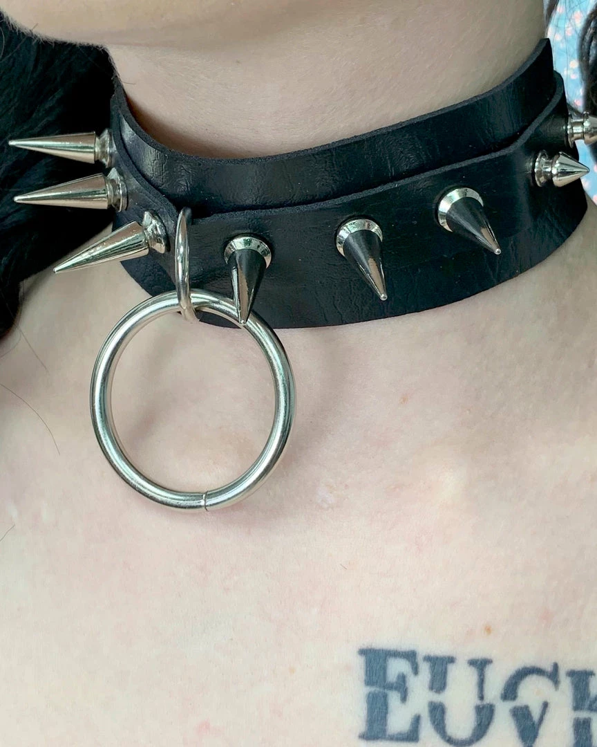 AE Spiked & Studded O-Ring Faux Leather Choker 8 AE Spiked & Studded O-Ring Faux Leather Choker