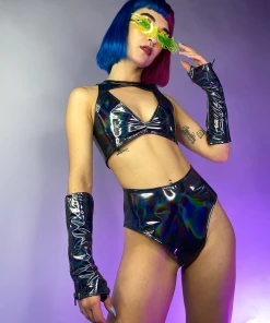 J. Valentine Cyber Prom Holographic Vinyl PVC High Waist Shorts New