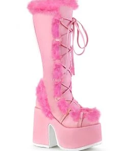 Pleasers Demonia Pink Furry Winter Faux Fur Boots Shoes
