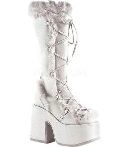 Pleasers Shoes Demonia White Furry Winter Faux Fur Boots