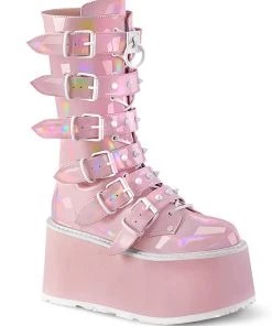 Pleasers Demonia Holo Pink Damned Mid-Calf Boots Shoes