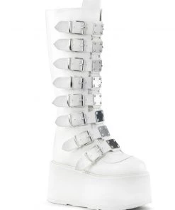 Pleasers Demonia Damned White Vegan Knee High Boots