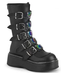 Pleasers Demonia Emily Vegan Leather Heart-Buckle Boot Womens