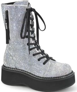 Pleasers Demonia Emily Rhinestone Combat Boots