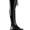 Pleasers Vinyl Demonia Emily Patent Black Thigh-High Boots