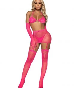 Leg Avenue Hot Pink Starlight Sparkle 5pc Fishnet Set