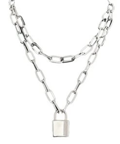 AE Womens Silver Lock & Key Necklace