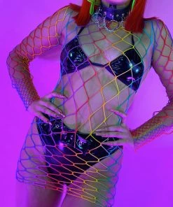 MUSIC LEGS Rainbow Mesh Wide Fishnet Dress New