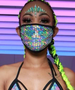 Elizabeth Womens Holographic Silver Galactic Prism Face Mask