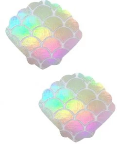 Neva Nude Accessories Holographic Iridescent Mermaid Scale Shell Pasties
