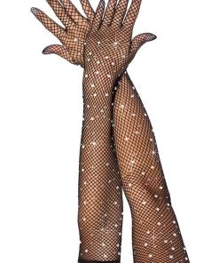 Leg Avenue New Black Rhinestone Fishnet Long Gloves