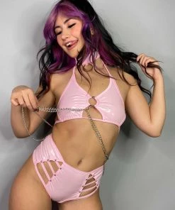 Bodyzone Womens Sugar Baby Pink High Waist Peek A Boo Shorts