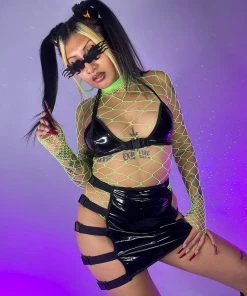 OhYes Fashion New Cover Of Darkness Black Vinyl Strap Skirt