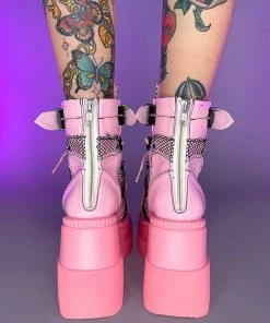 Pleasers Shoes Demonia Shaker Baby Pink Hologram Wedge