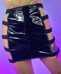 OhYes Fashion New Cover Of Darkness Black Vinyl Strap Skirt