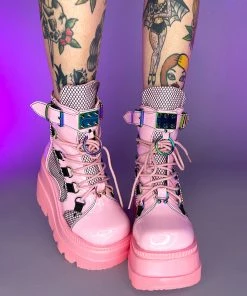 Pleasers Shoes Demonia Shaker Baby Pink Hologram Wedge