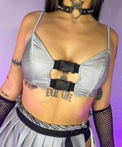 OhYes Fashion New Flashback To Never Buckled Reflective Crop Top