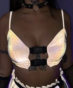 OhYes Fashion New Flashback To Never Buckled Reflective Crop Top