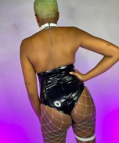 OhYes Fashion Black Urban Nights Vinyl And Chain Bodysuit