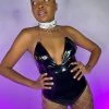 OhYes Fashion Black Urban Nights Vinyl And Chain Bodysuit