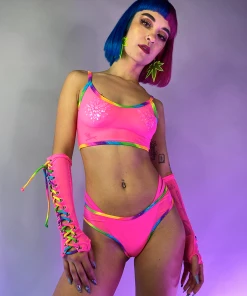 J. Valentine New Over The Rainbow Mesh Crop Tank