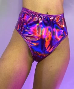 J. Valentine Cyber Prom Holographic Vinyl PVC High Waist Shorts New