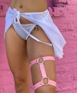 AE 1pc Miss Behaved Dual-Strap Faux Leather O-Ring Leg Garter Womens