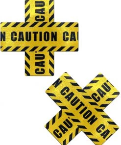 Pastease Plus X: Crossed Caution Tape Nipple Pasties
