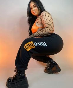 555stickers Rave Hub Black Sweatpants Womens