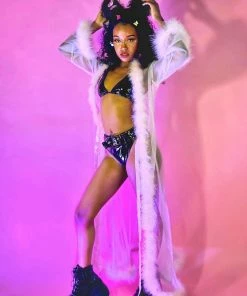 Be Wicked So Xxtra Xxtra Feather Trim Sheer Robe