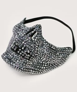 KBW Accessories Silver Rhinestone Skull Half Face Mask
