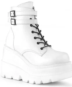 Pleasers Demonia White Stacked Wedge Platform Ankle Boots Shoes