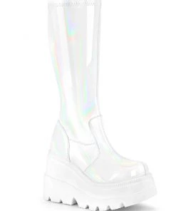Pleasers Demonia Shaker White Holo Knee High Boots Shoes 11 Pleasers Demonia Shaker White Holo Knee High Boots Shoes